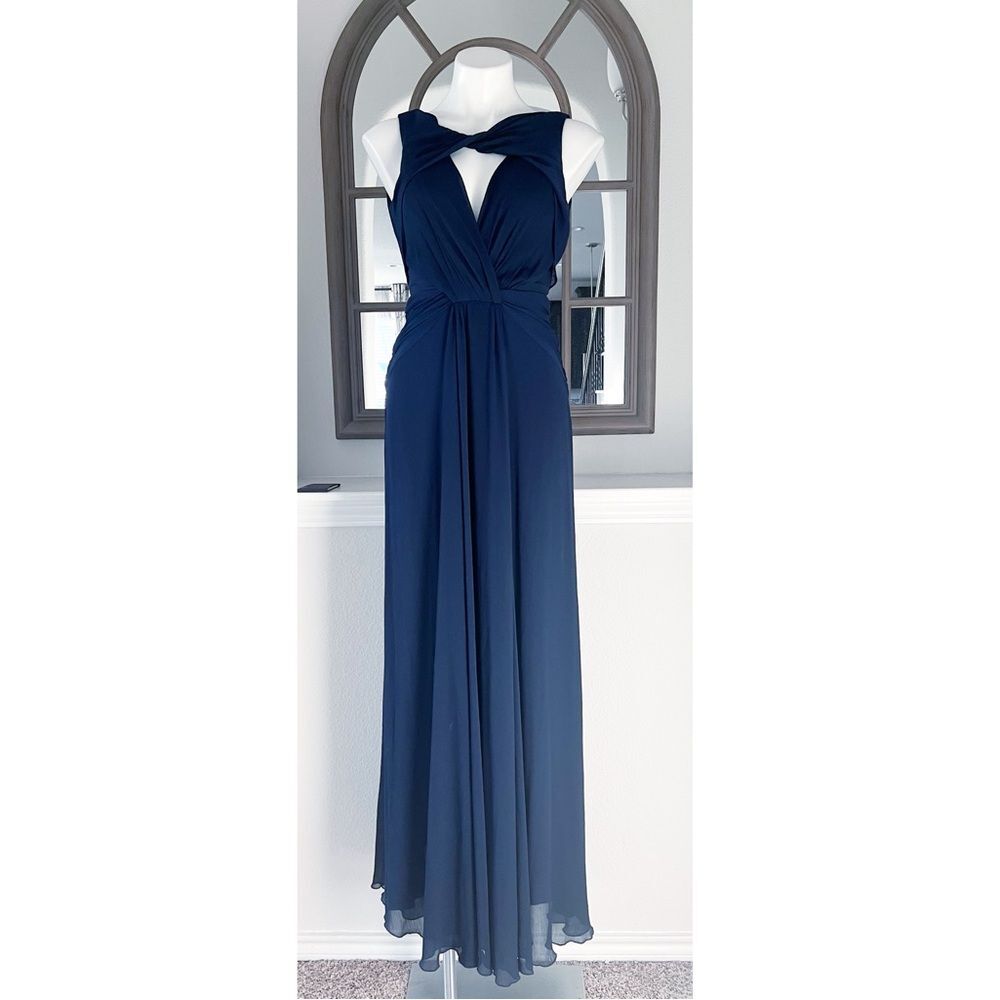 Badgley Mischka Navy Petunia Gown, Maxi, Excellent, Size 2 - Picture 5 of 16